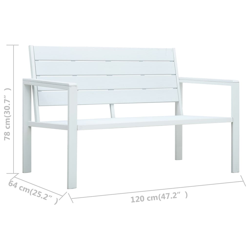 vidaXL ガーデンベンチ 120 cm 高密度ポリエチレン製 ウッドルック ホワイト
