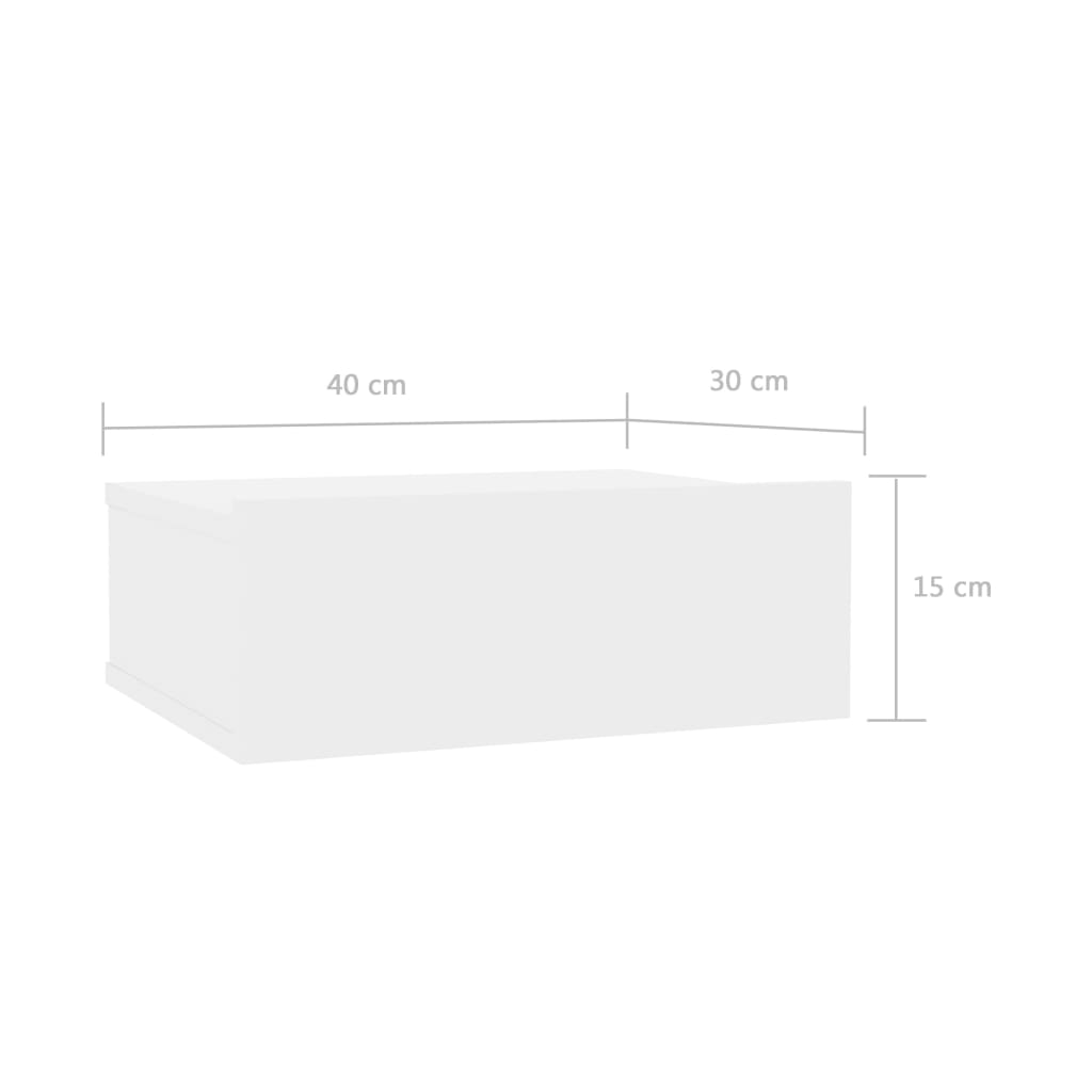 vidaXL 壁面取付型ナイトテーブル 2点 ハイグロスホワイト 40x30x15cm パーティクルボード