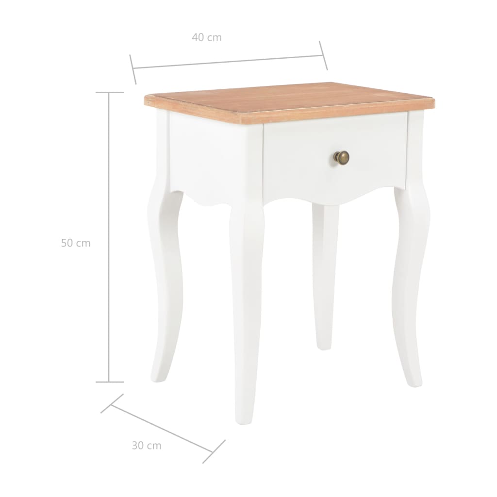 vidaXL ナイトテーブル 40x30x50cm パイン無垢材 ホワイト＆ブラウン