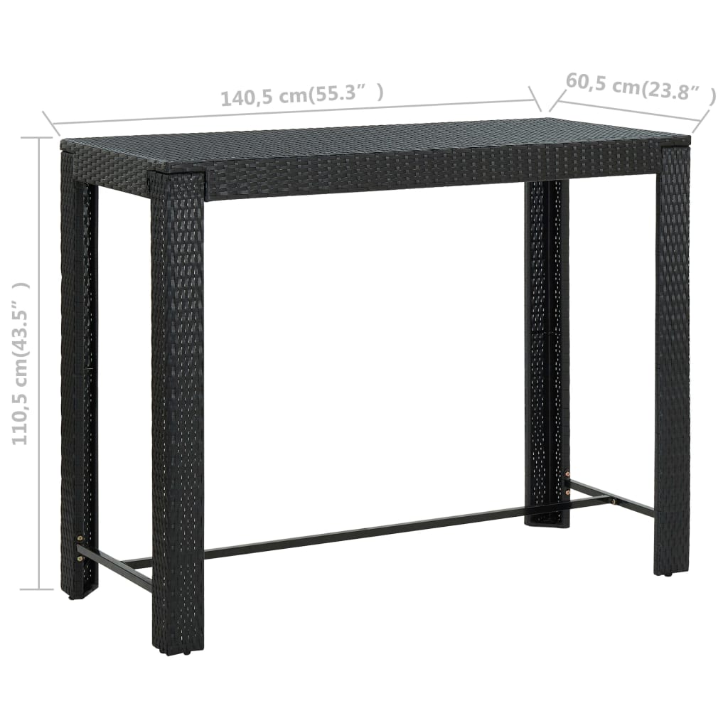 vidaXL ガーデンバーテーブル ブラック 140.5x60.5x110.5cm ポリラタン製