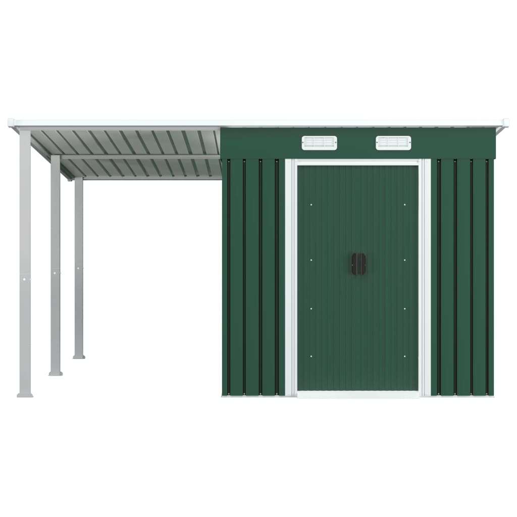 vidaXL ガーデン小屋 拡張屋根付き グリーン 336x270x181 cm スチール製