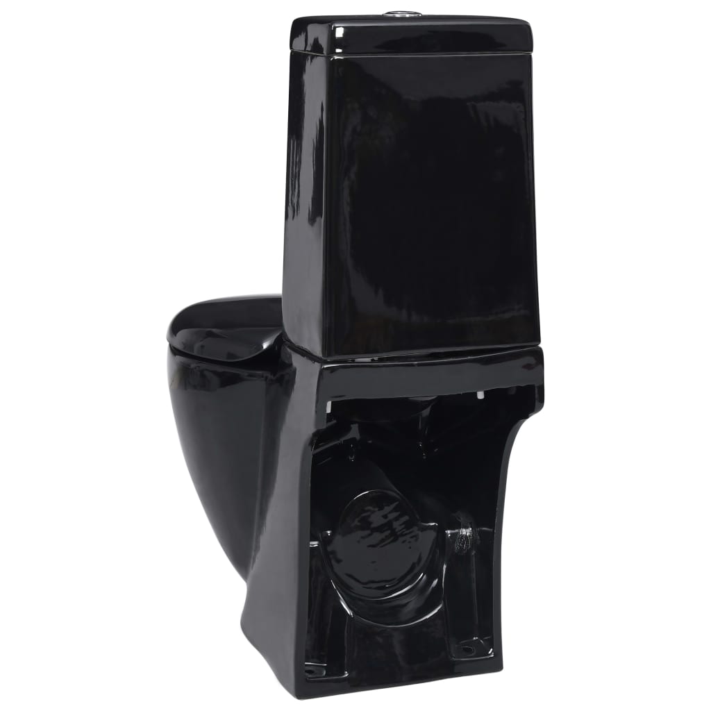vidaXL お手洗い/バスルーム用トイレ 丸型 床排水式 セラミック製 ブラック