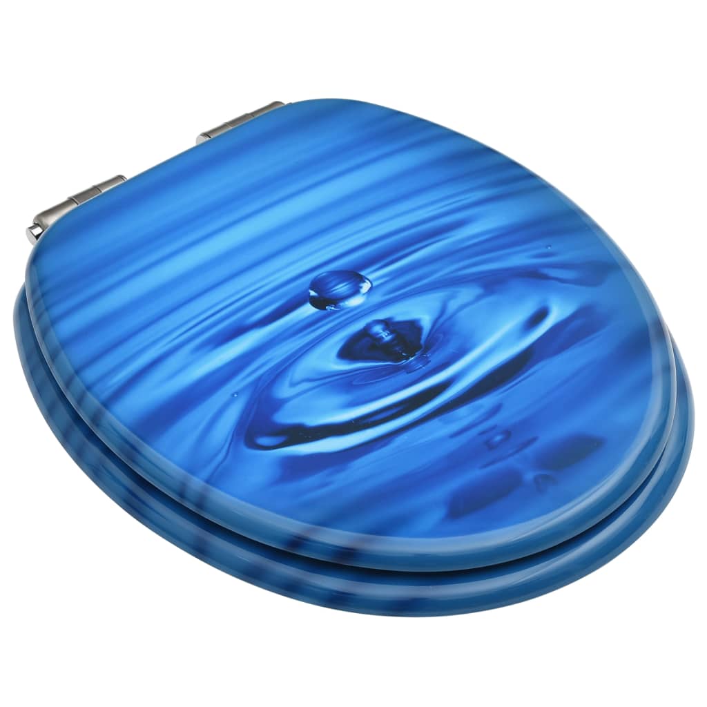 vidaXL トイレ便座 ソフトクローズ式ふた MDF製 ブルー 水滴デザイン