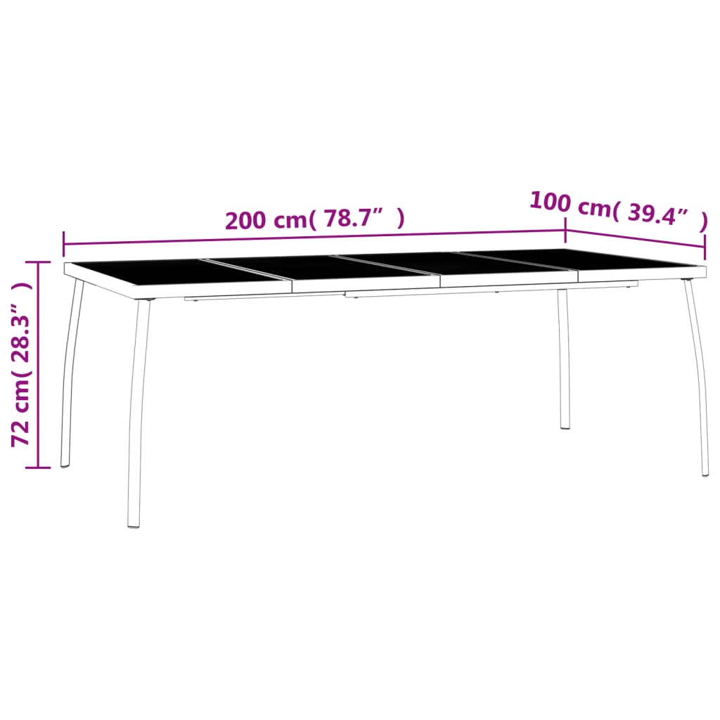 vidaXL ガーデンテーブル アントラシート 200x100x72 cm スチールメッシュ
