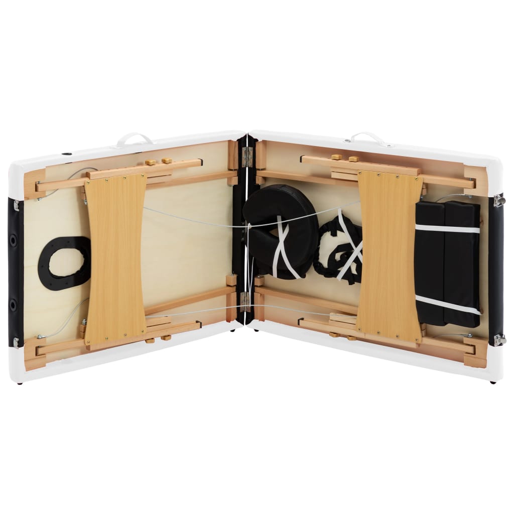 vidaXL 折りたたみ式マッサージテーブル 二つ折り 木製 ブラック＆ホワイト