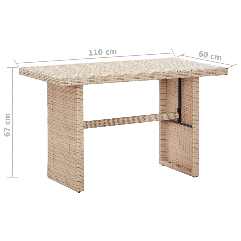 vidaXL ガーデンテーブル ベージュ 110x60x67 cm ポリラタン製