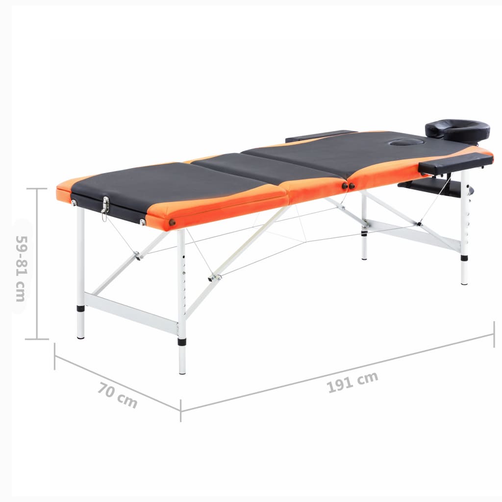 vidaXL 折りたたみ式マッサージテーブル 三つ折り アルミ製 ブラック＆オレンジ