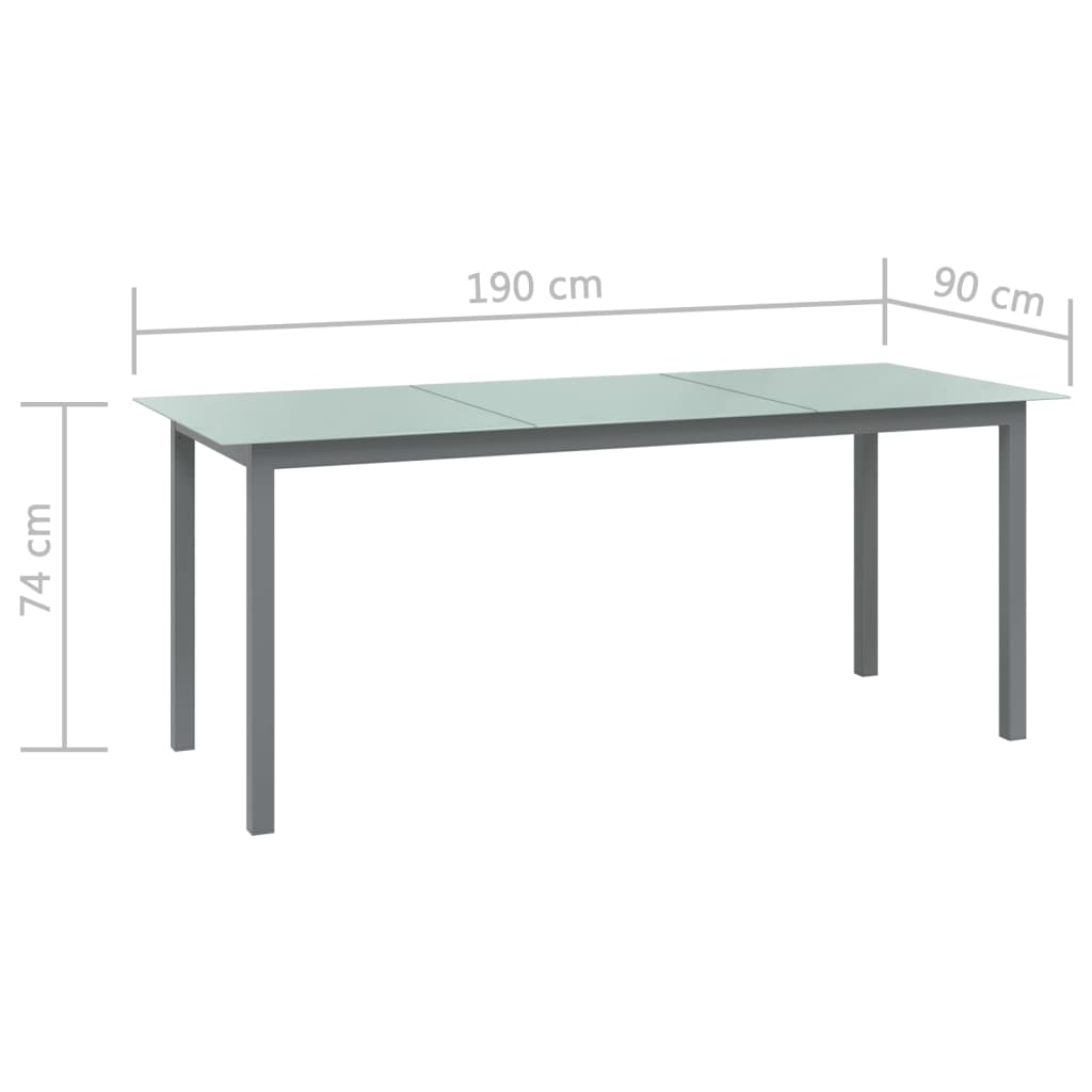 vidaXL ガーデンテーブル ライトグレー 190x90x74cm アルミ＆ガラス製