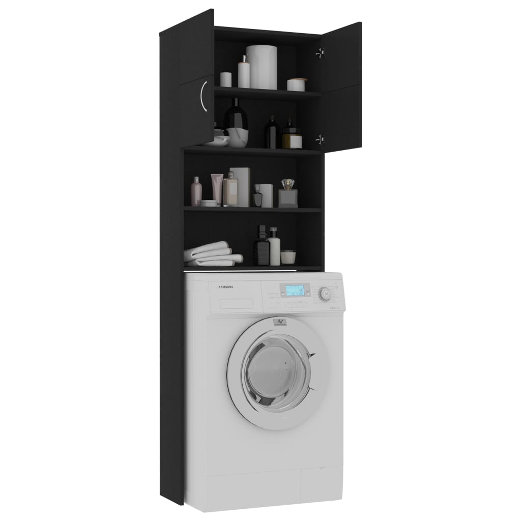 vidaXL 洗濯機棚 黒色 64x25.5x190cm パーティクルボード