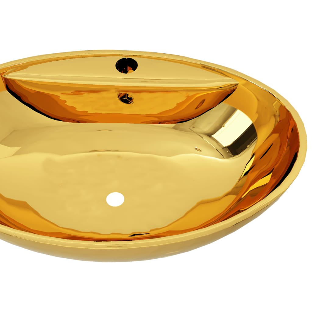 vidaXL 洗面器 オーバーフロー付き 58.5x39x21cm 陶器製 ゴールド