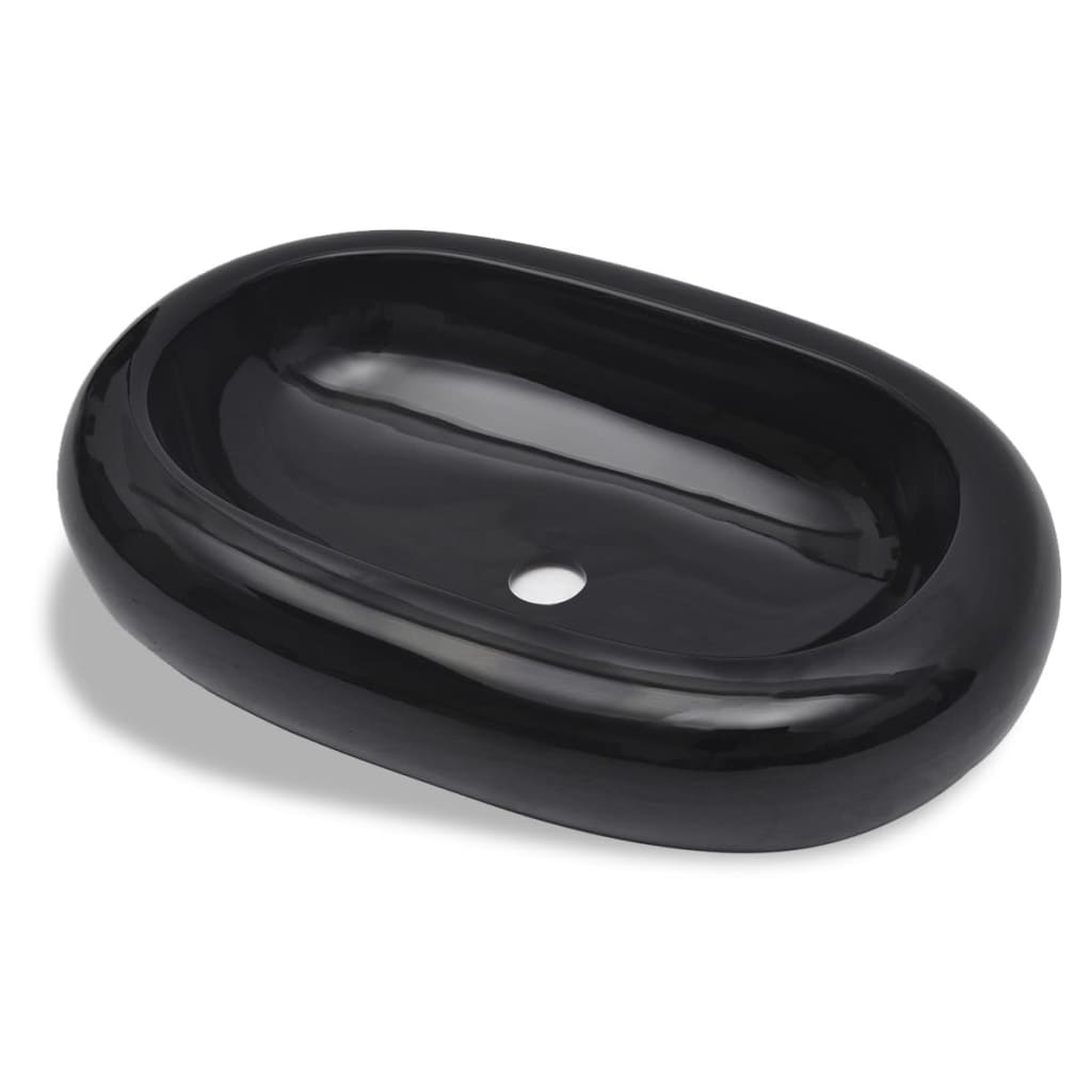 vidaXL バスルーム用 洗面ボウル 陶器製 楕円形 ブラック