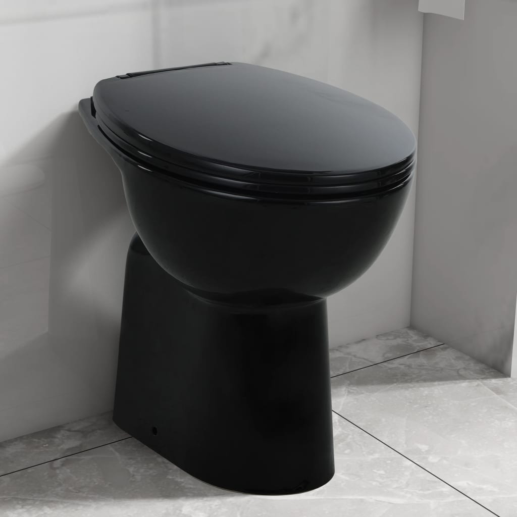 vidaXL トイレ ソフトクローズ 7cm 高め セラミック製 ブラック
