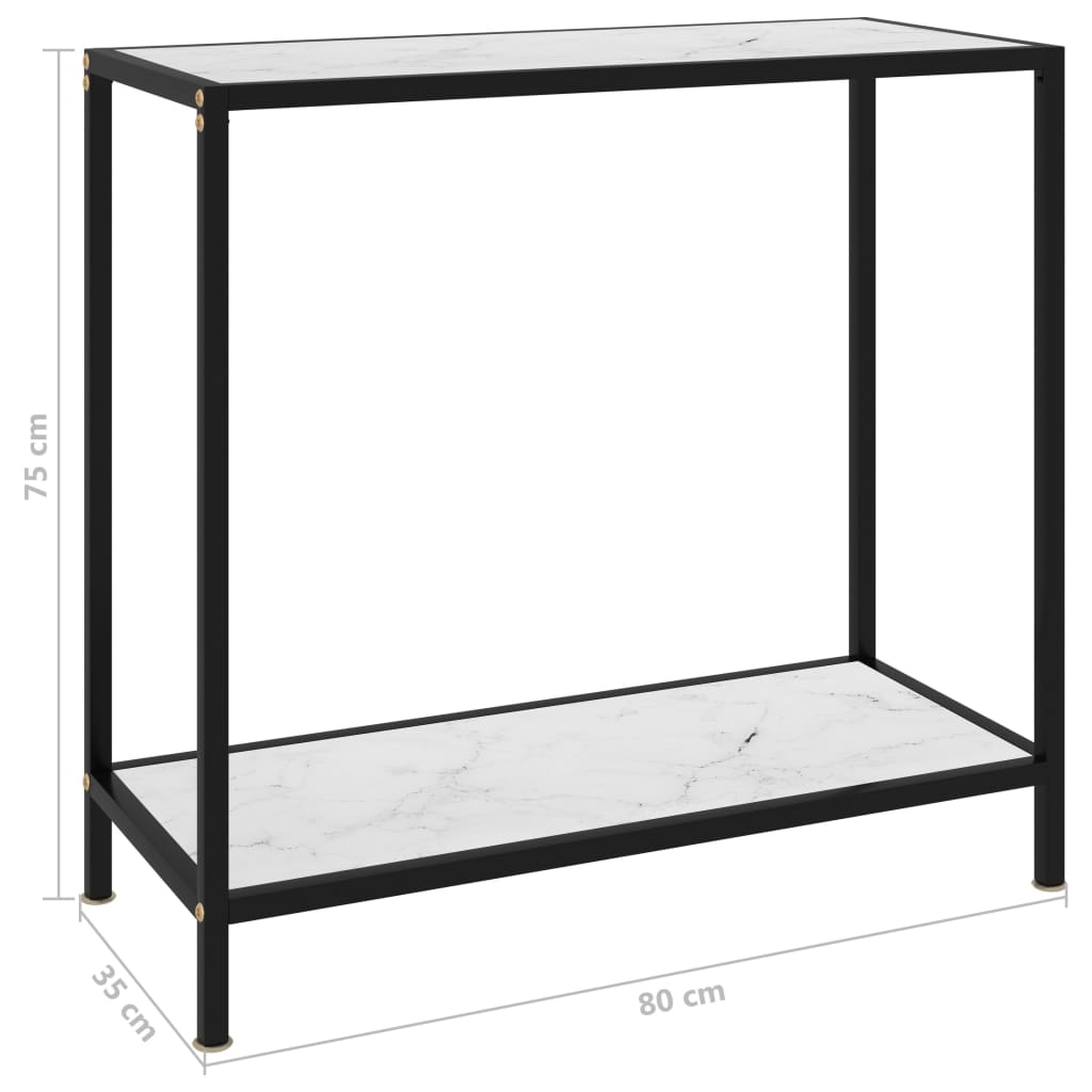 vidaXL コンソールテーブル ホワイト 80x35x75cm 強化ガラス製