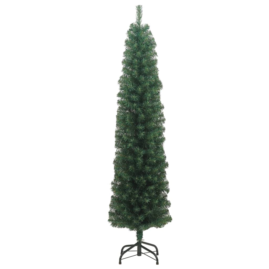 vidaXL スリム型 人工クリスマスツリー スタンド付き グリーン 180cm PVC製