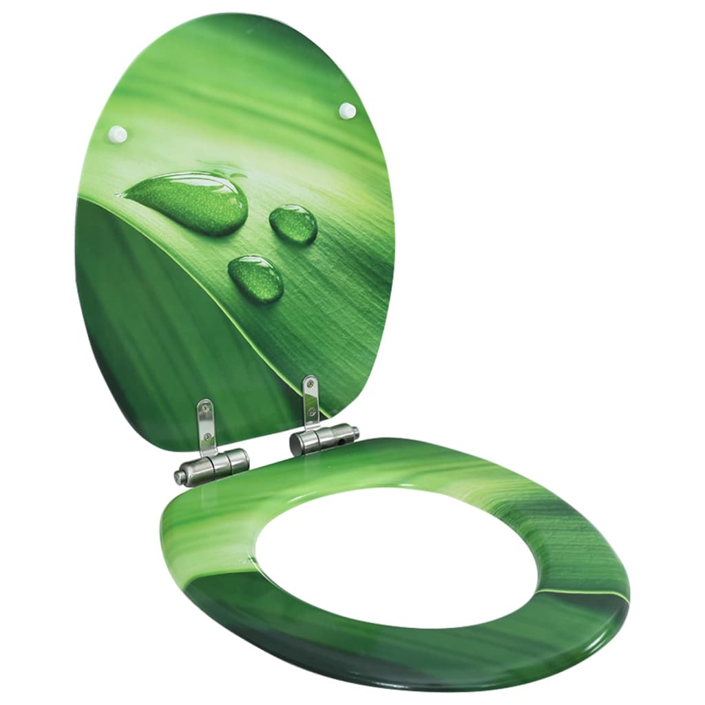 vidaXL トイレ便座 ソフトクローズ式ふた MDF製 グリーン 水滴デザイン
