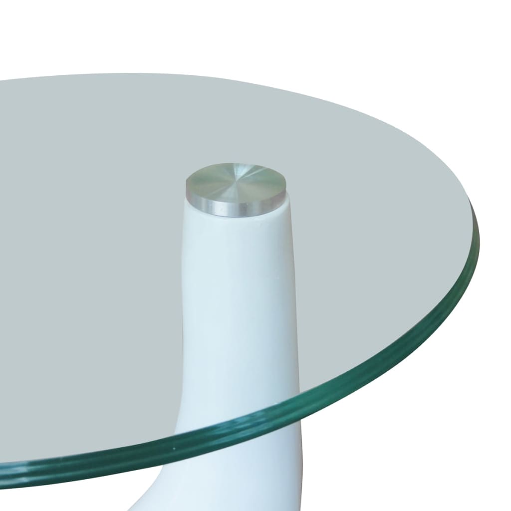 vidaXL コーヒーテーブル 2点 丸型ガラストップ付き ハイグロスホワイト