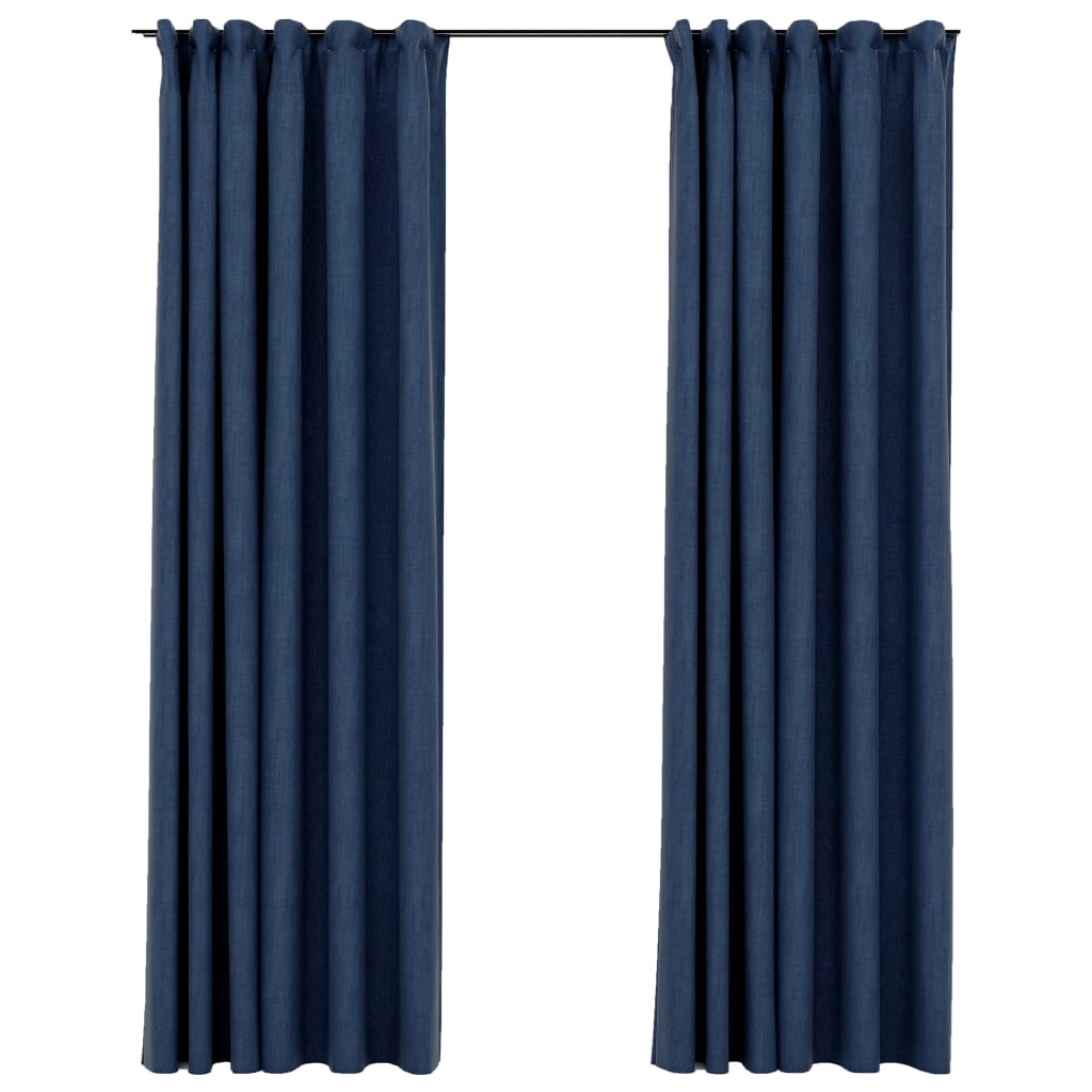 vidaXL リネン風 遮光カーテン 2面タイプ 140x225cm フック付き ブルー