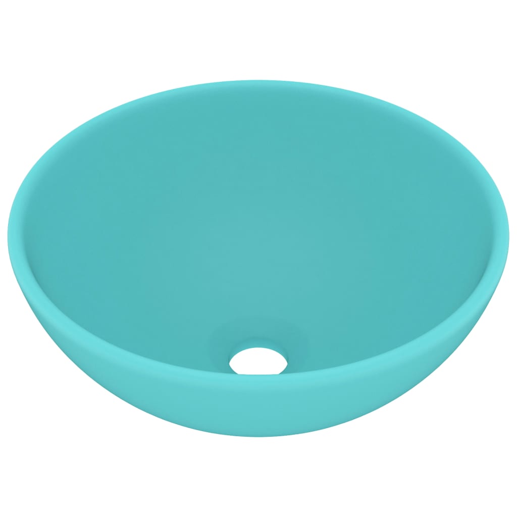 vidaXL バスルーム用 洗面器 丸型 マットライトグリーン 32.5x14cm セラミック