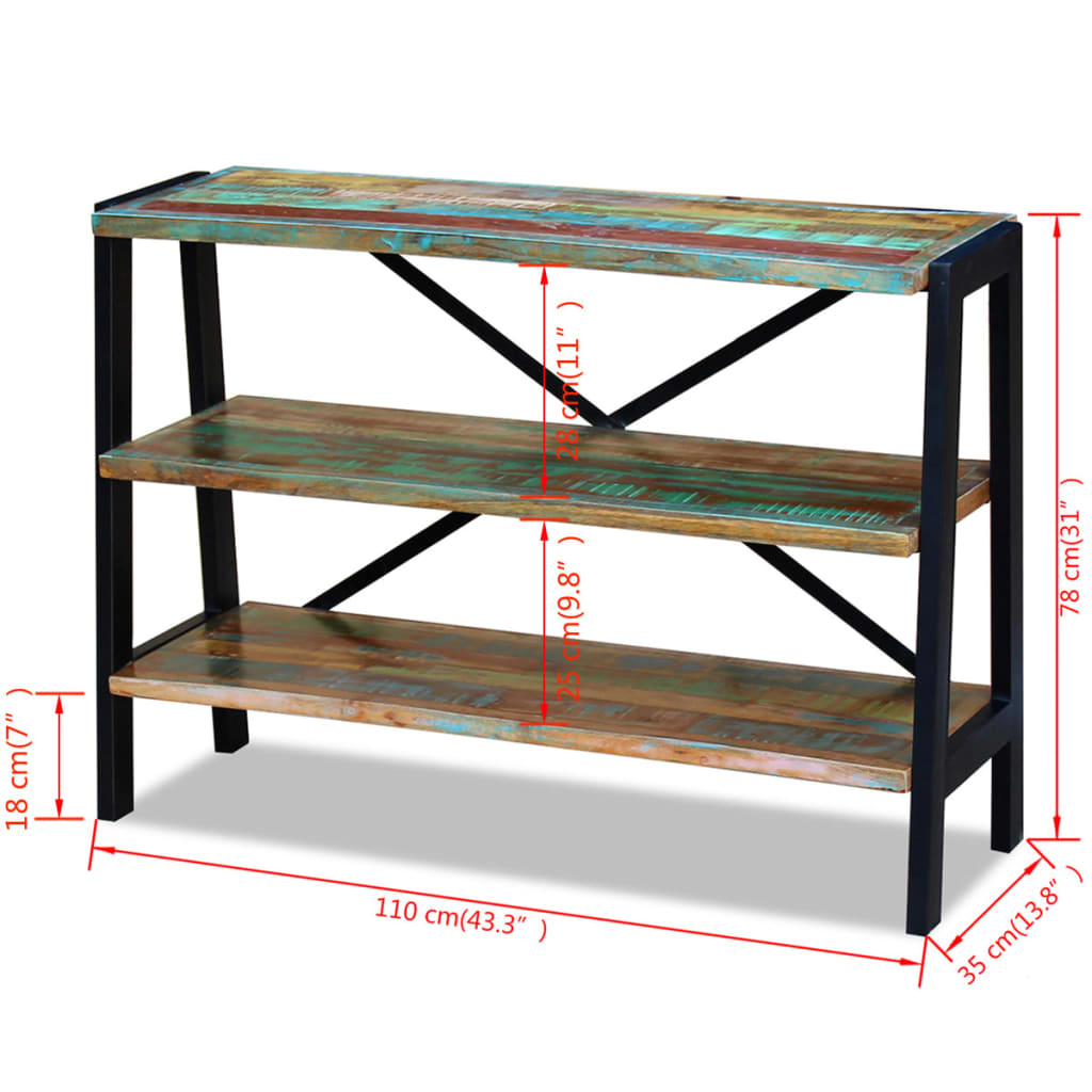 vidaXL サイドボード 収納棚3段 無垢の再生木材