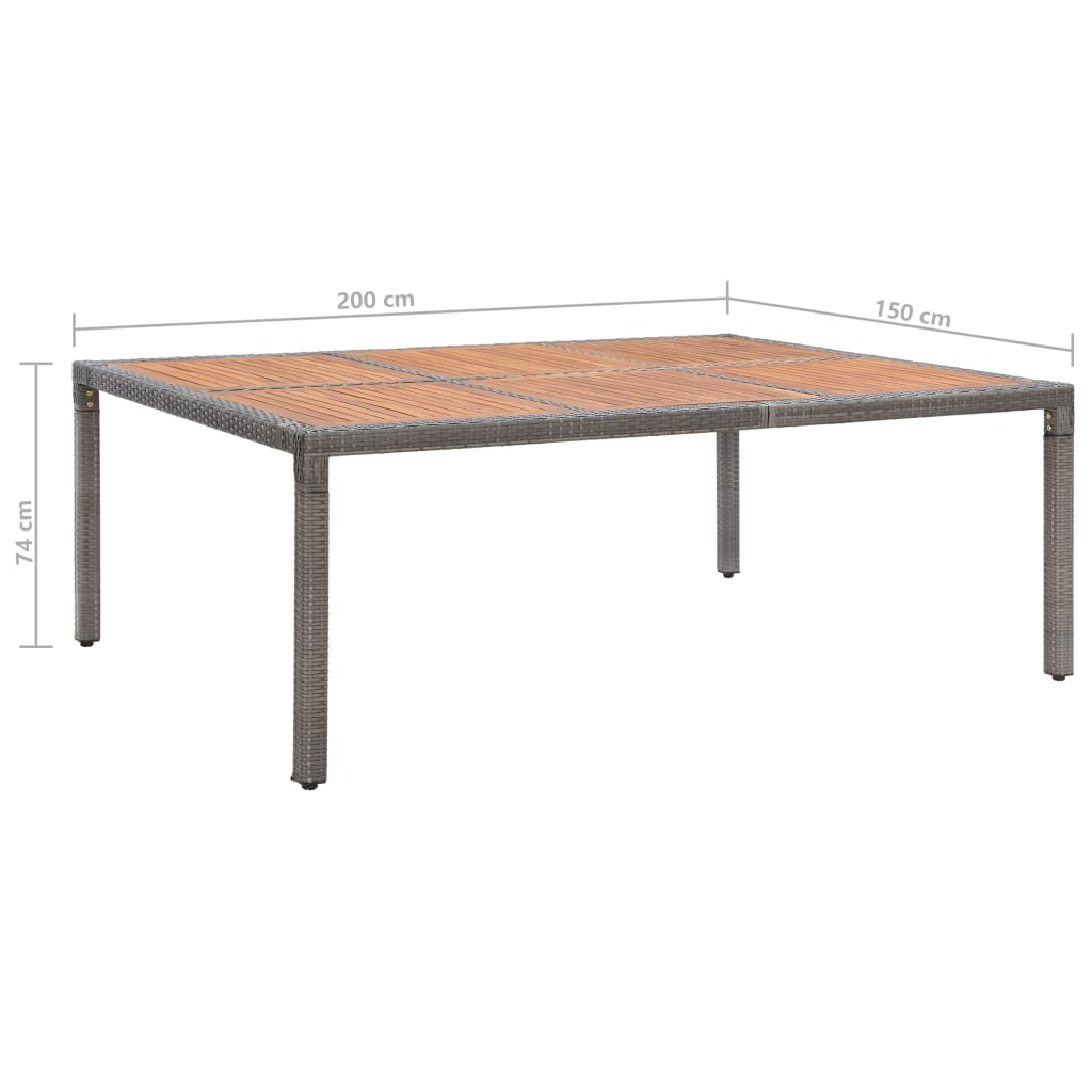 vidaXL ガーデンテーブル グレー 200x150x74cm ポリラタン＆アカシア材