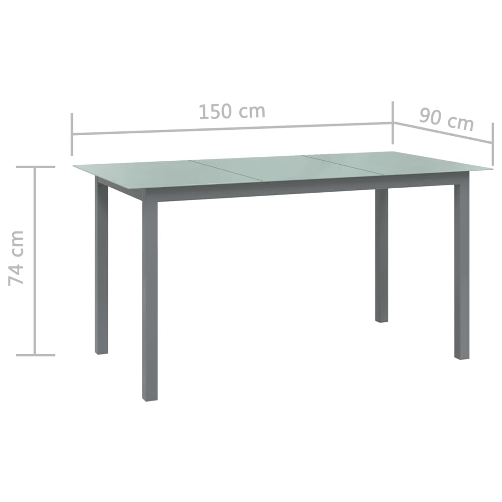vidaXL ガーデンテーブル ライトグレー 150x90x74cm アルミ＆ガラス製