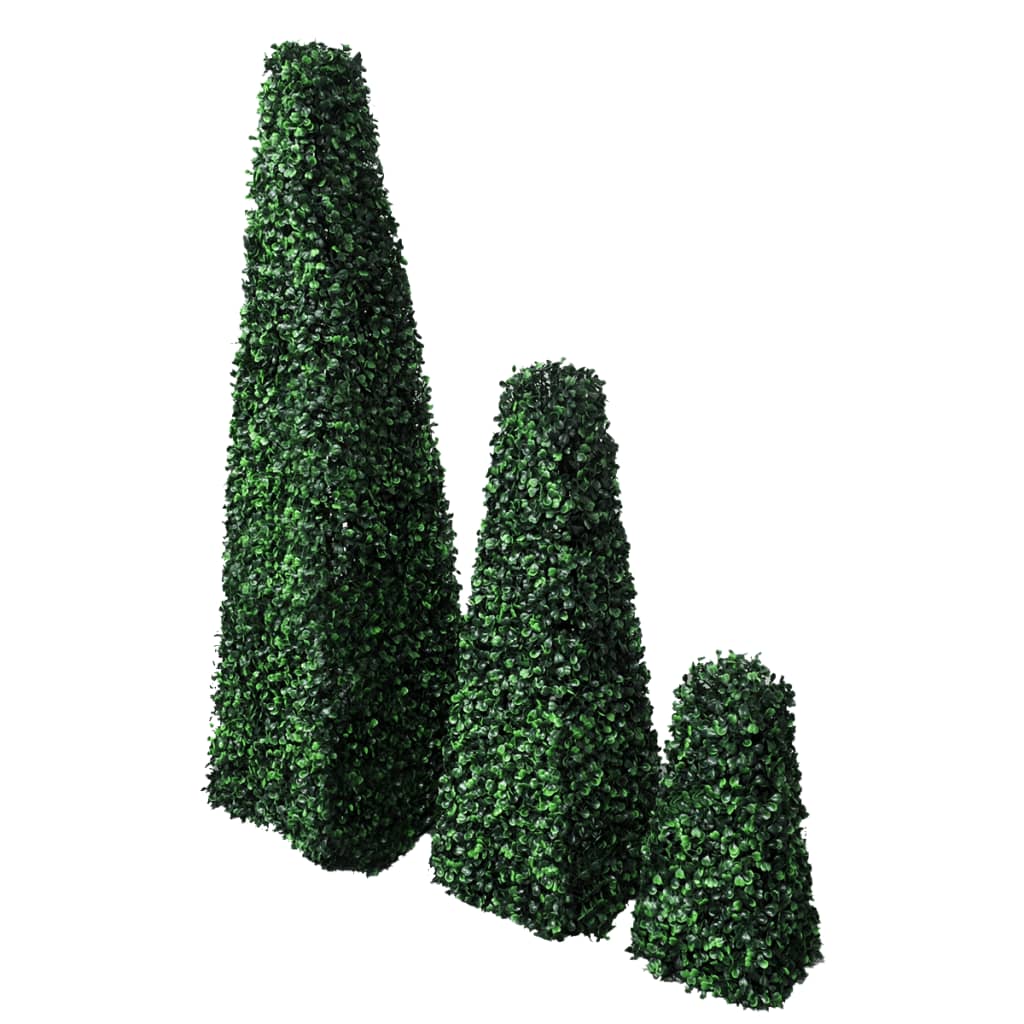 vidaXL 人工観葉植物 ツゲの木 ピラミッド型 トピアリー 3点セット