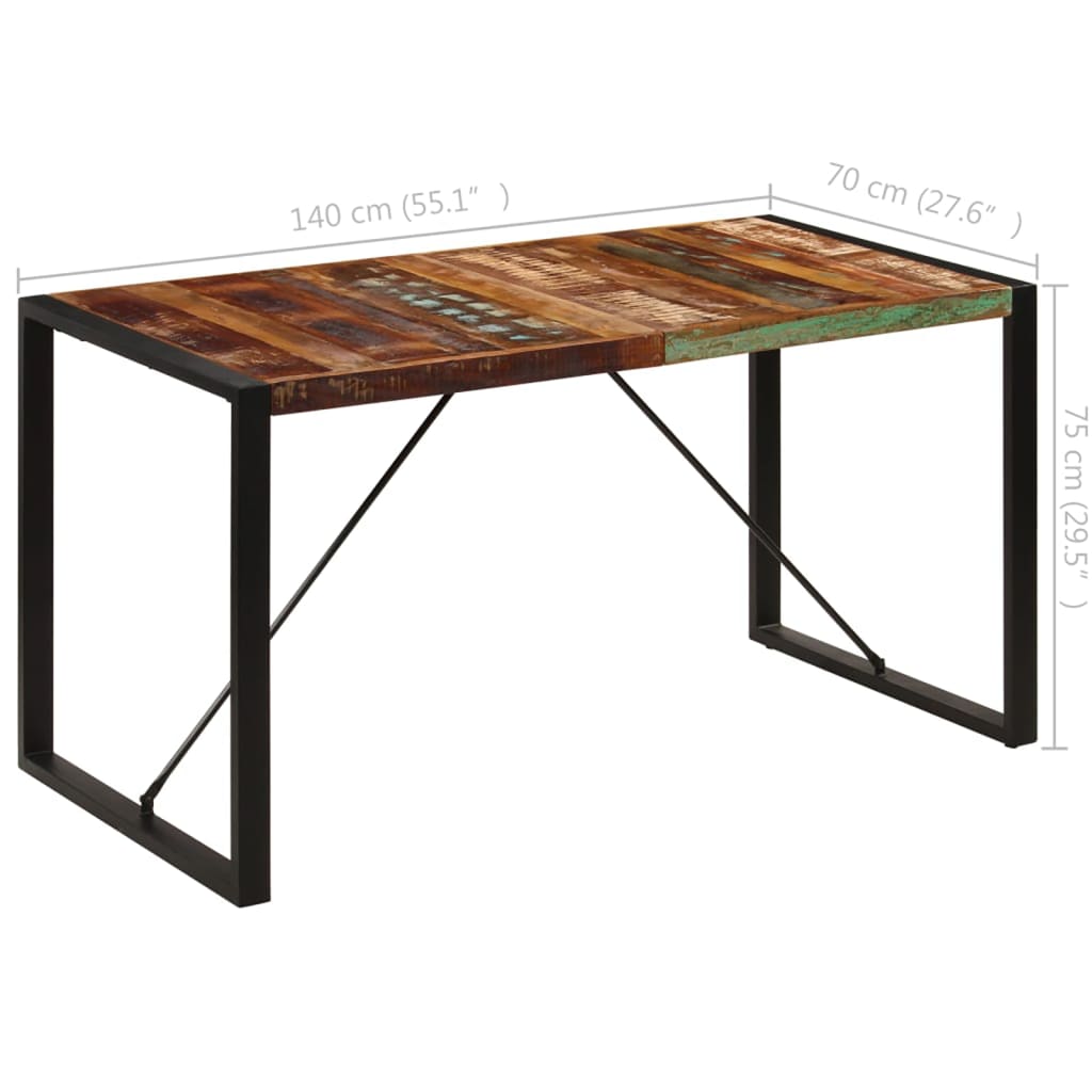 vidaXL 247421 vidaXL ダイニングテーブル 140x70x75cm 無垢再生木