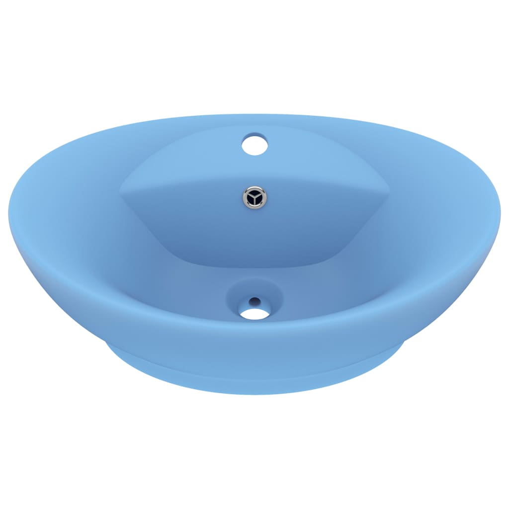 vidaXL ラグジュアリー 洗面器 楕円型 オーバーフロー付き マットライトブルー 58.5x39cm セラミック製