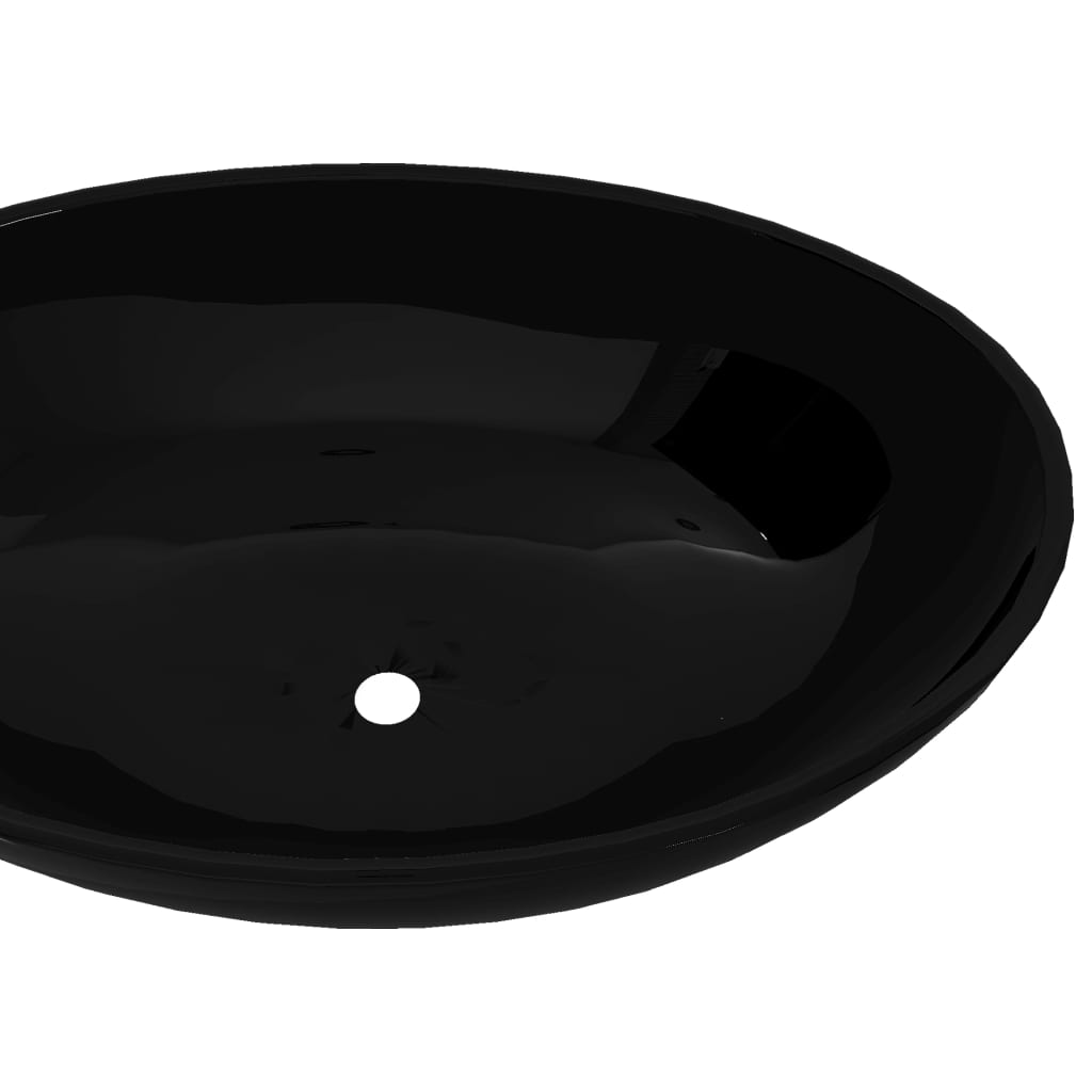 vidaXL ラグジュアリー セラミック 洗面ボウル 楕円形洗面台 ブラック 40x33cm