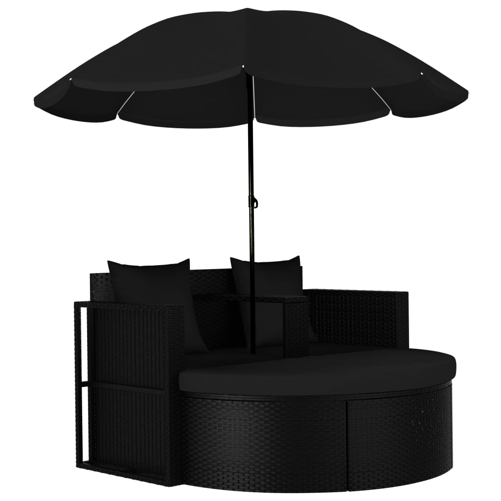vidaXL ガーデンベッド パラソル付き ポリラタン製 ブラック