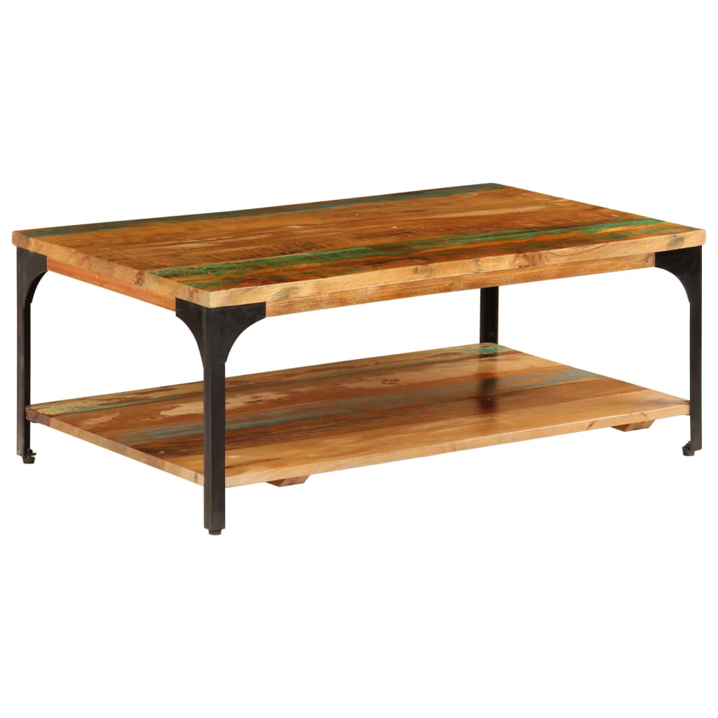 vidaXL コーヒーテーブル 棚付き 100x60x35cm 無垢の再生木材