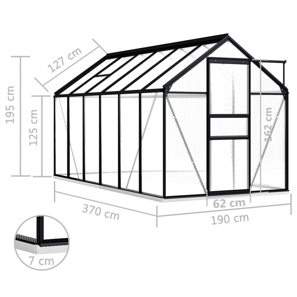 vidaXL 温室 ベースフレーム付き アントラシート アルミ製 7.03　m²