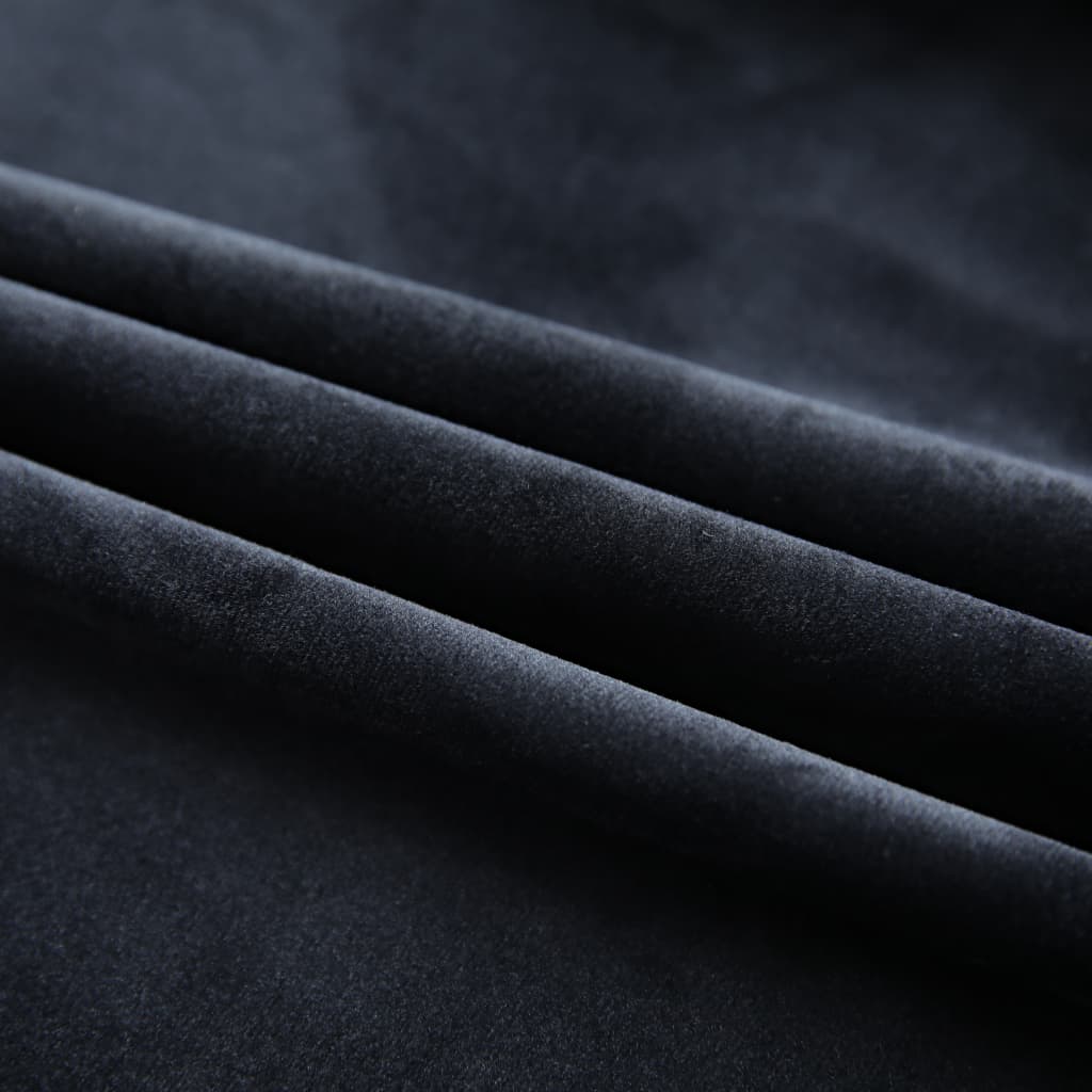 vidaXL 遮光カーテン 2面タイプ 140x175cm フック付き ベルベット製 ブラック