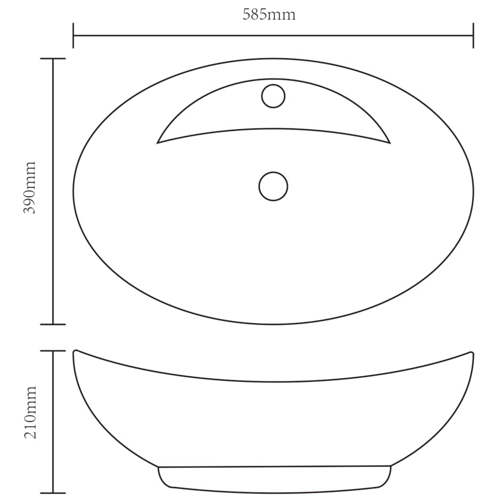 vidaXL バスルーム用 洗面ボウル 蛇口穴/オーバーフロー付き 陶器製 楕円形 ブラック