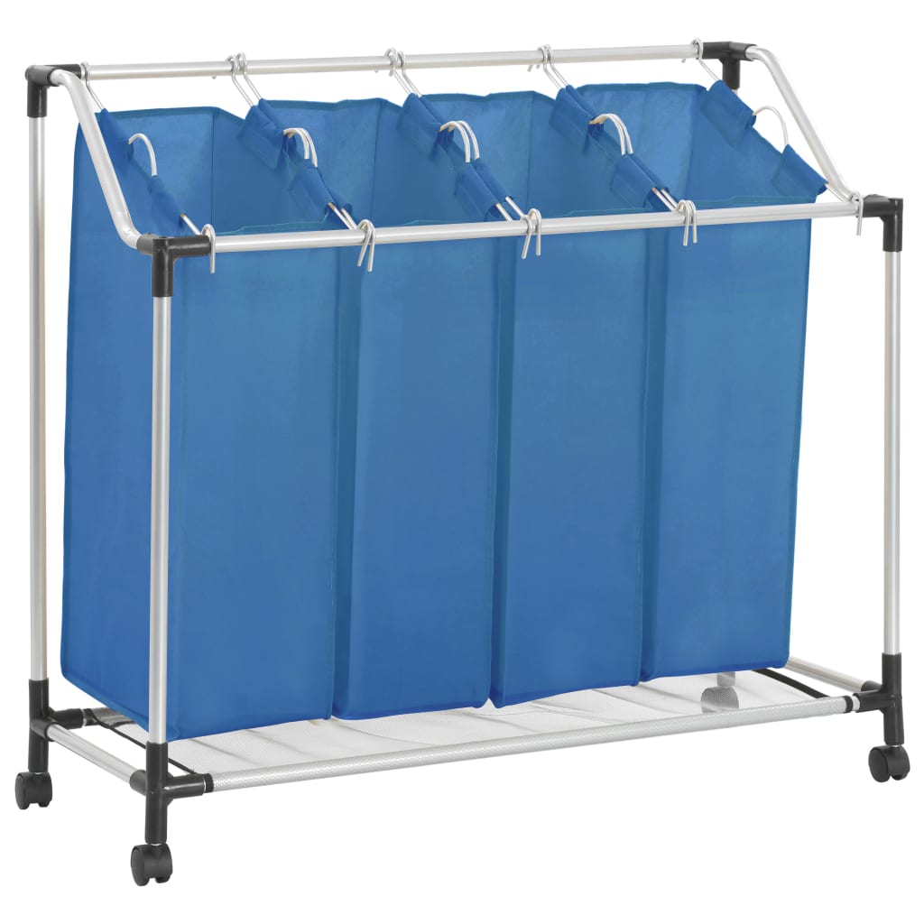 vidaXL マルチ 洗濯物収納 4箱 ブルー スチール製