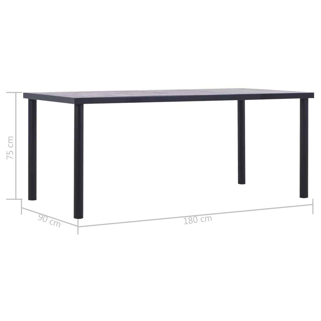 vidaXL ダイニングテーブル ブラック＆コンクリートグレー 180x90x75cm MDF製