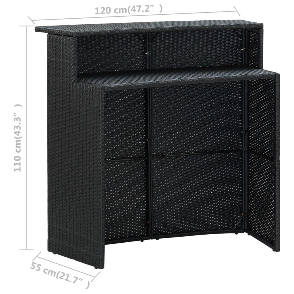 vidaXL ガーデンバーテーブル ブラック 120x55x110cm ポリラタン製