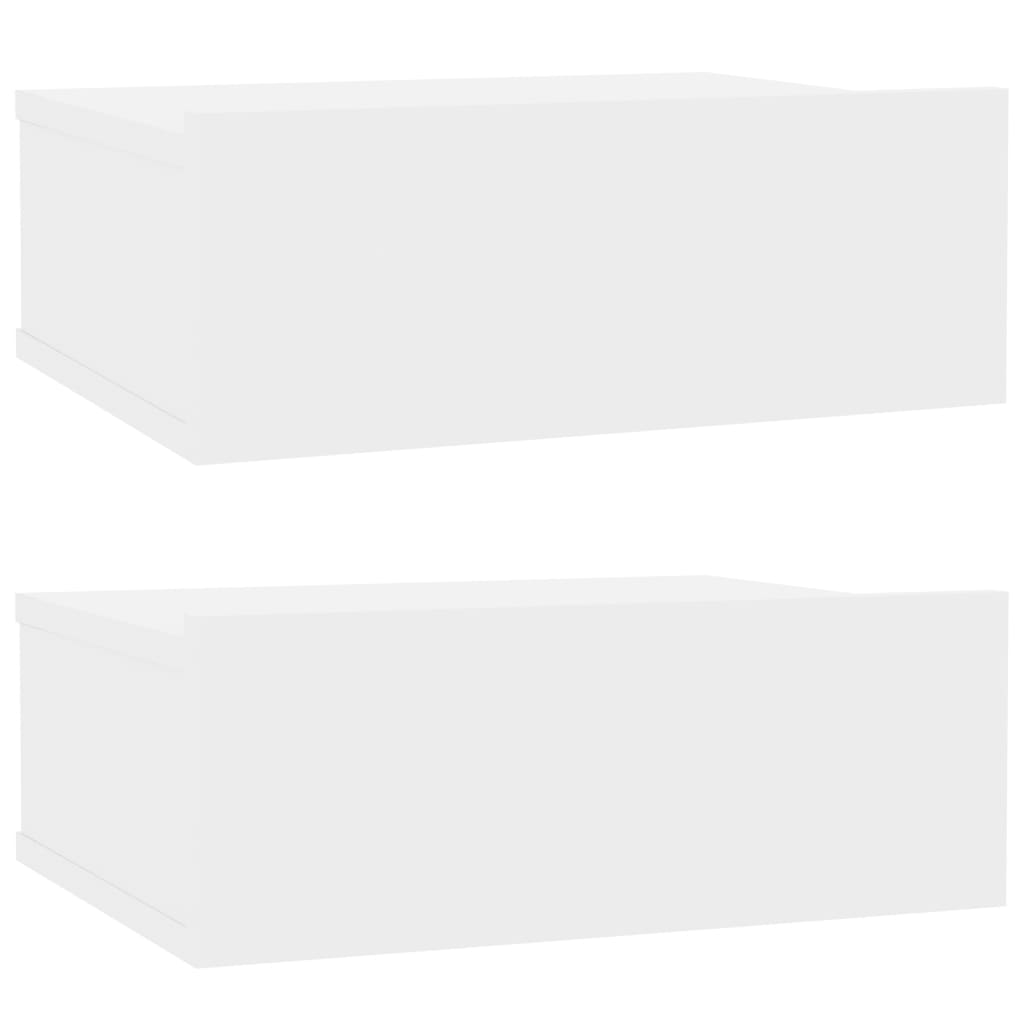 vidaXL 壁面取付型ナイトテーブル 2点 ハイグロスホワイト 40x30x15cm パーティクルボード