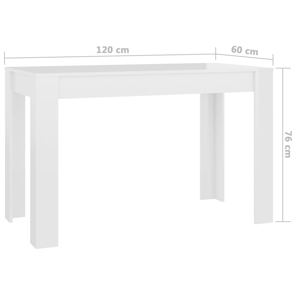 vidaXL ダイニングテーブル ハイグロスホワイト 120x60x76cm パーティクルボード