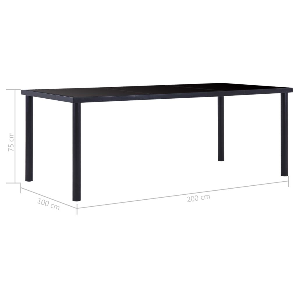 vidaXL ダイニングテーブル ブラック 200x100x75cm 強化ガラス製