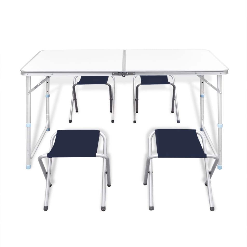 vidaXL 折りたたみ式キャンプテーブルセット スツール4点付き 高さ調節可能 120 x 60 cm