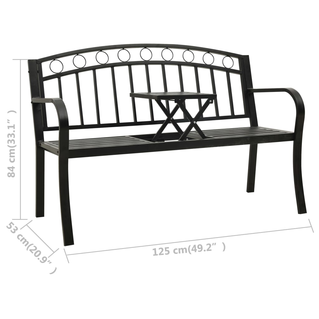 vidaXL 312040 vidaXL ガーデンベンチ テーブル付き 125cm スチール製 ブラック