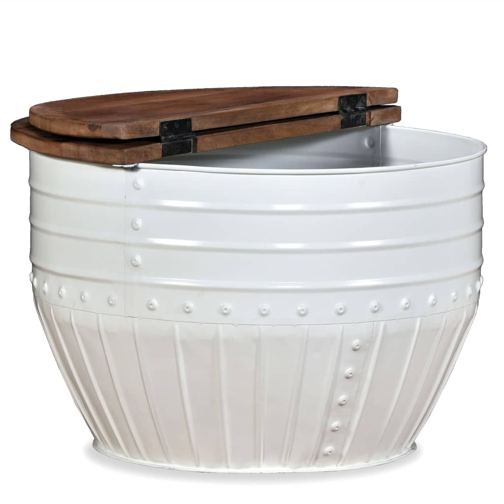 vidaXL コーヒーテーブル 無垢の再生木材 ホワイト 樽型