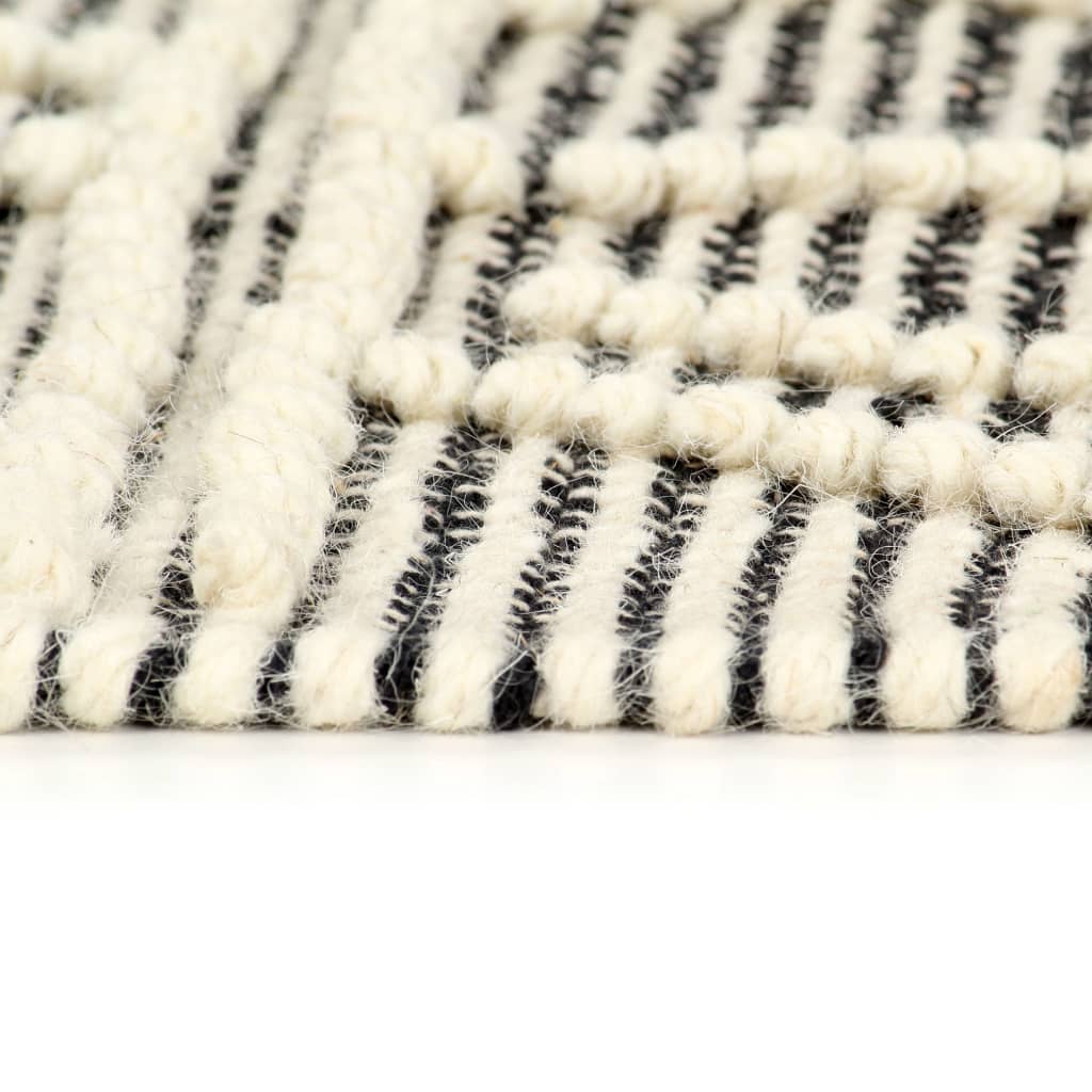 vidaXL 手織りラグ ウール製 120x170cm ブラック/ホワイト