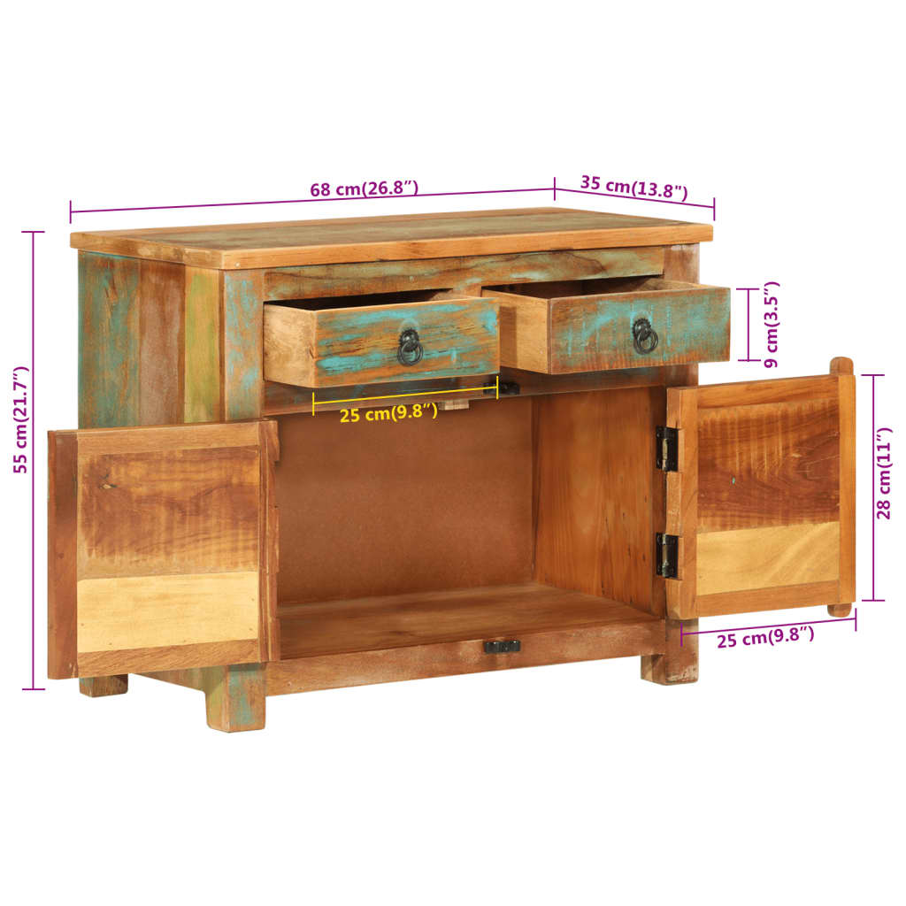 vidaXL サイドボード 68x35x55 cm 無垢の再生木材