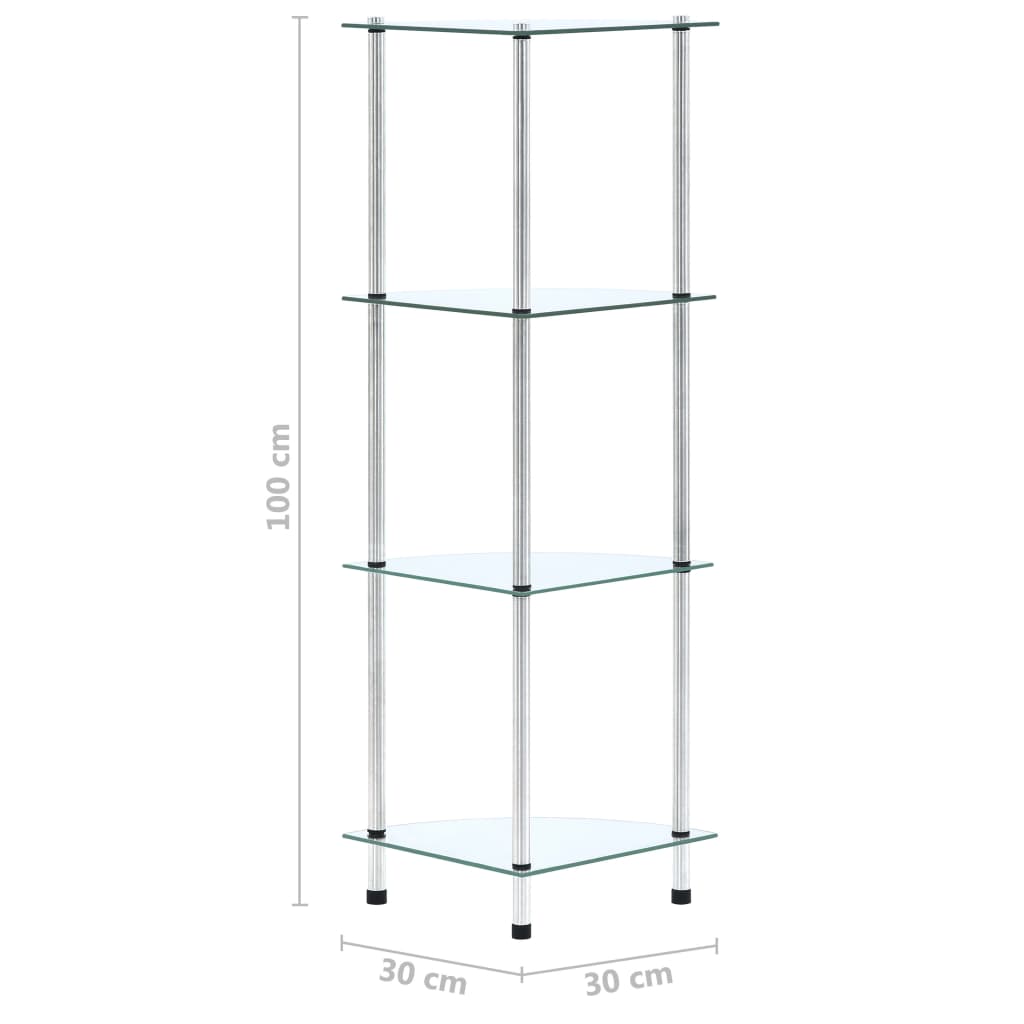vidaXL 4段 棚 透明 30x30x100cm 強化ガラス製