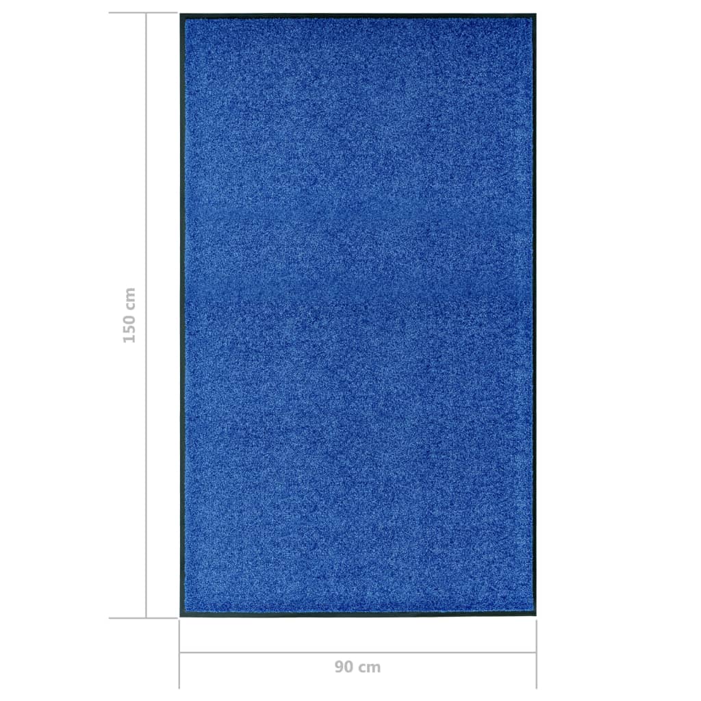 vidaXL 玄関マット 洗濯可能 ブルー 90x150cm