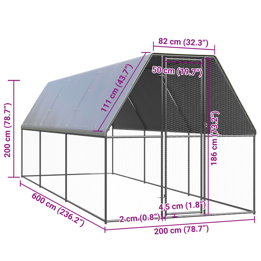 vidaXL 屋外鶏小屋 2x6x2m 亜鉛メッキ鋼製