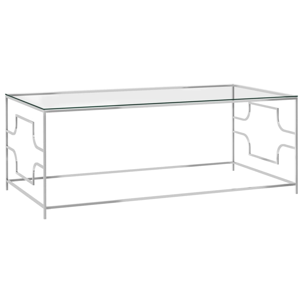 vidaXL コーヒーテーブル シルバー 120x60x45cm ステンレススチール＆ガラス製