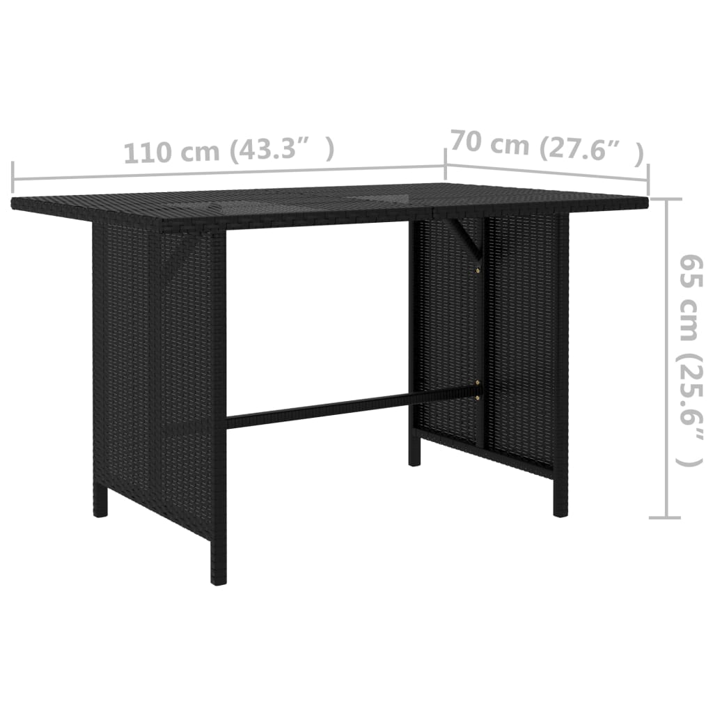 vidaXL ガーデンだイニングテーブル 110x70x65cm ポリラタン製 ブラック